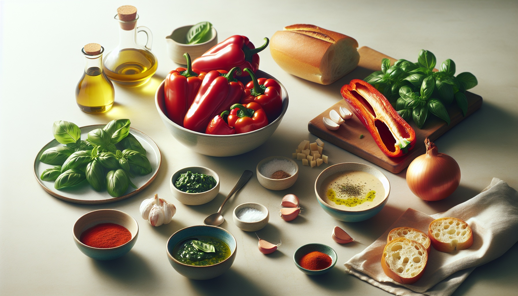 Roasted Red Pepper Bisque with Basil Pesto Crostini Recipe