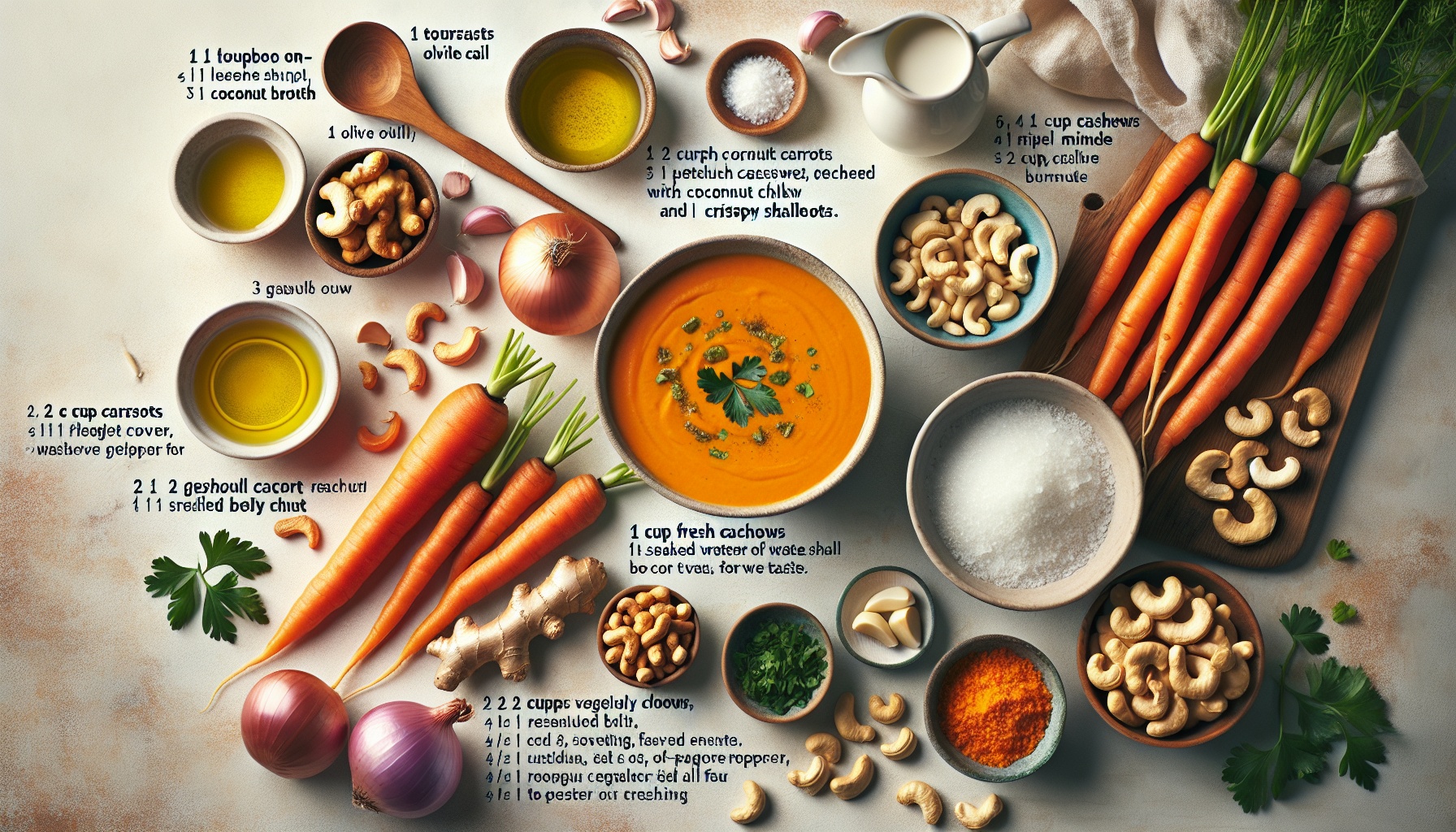 Carrot Ginger Bisque with Coconut Cashew Cream and Crispy Shallots Recipe