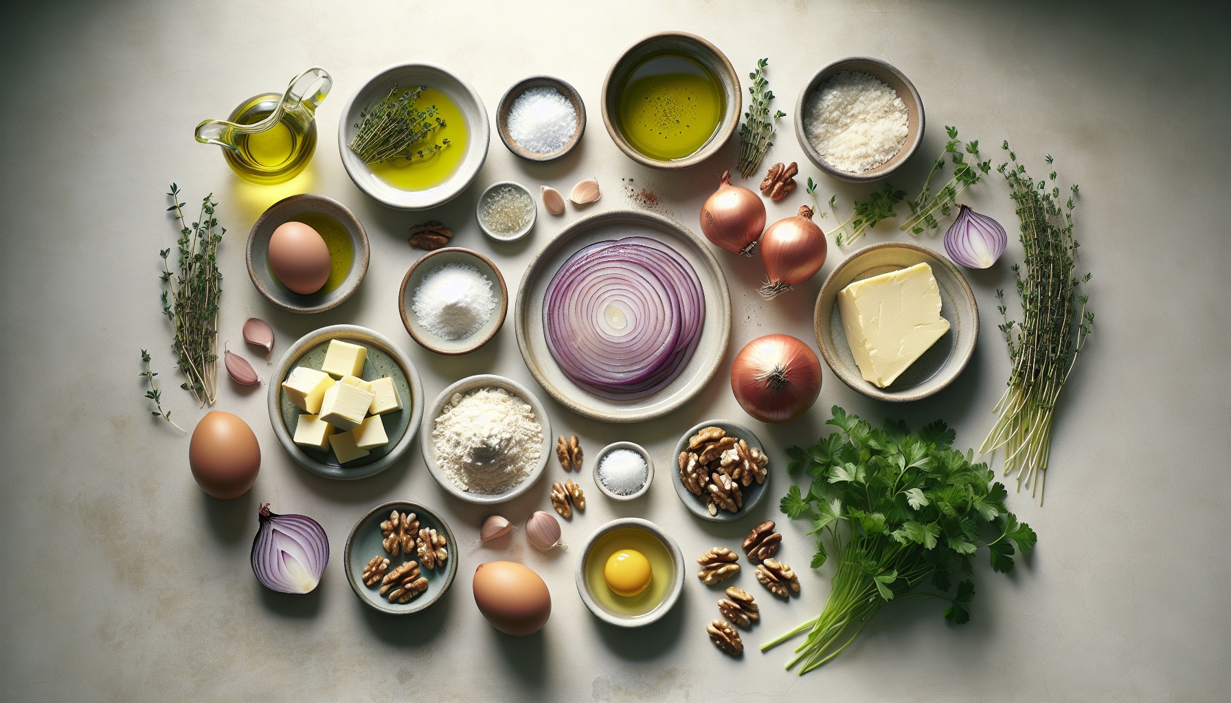 Caramelized Onion and Thyme Galette with Walnut Parsley Pesto Recipe