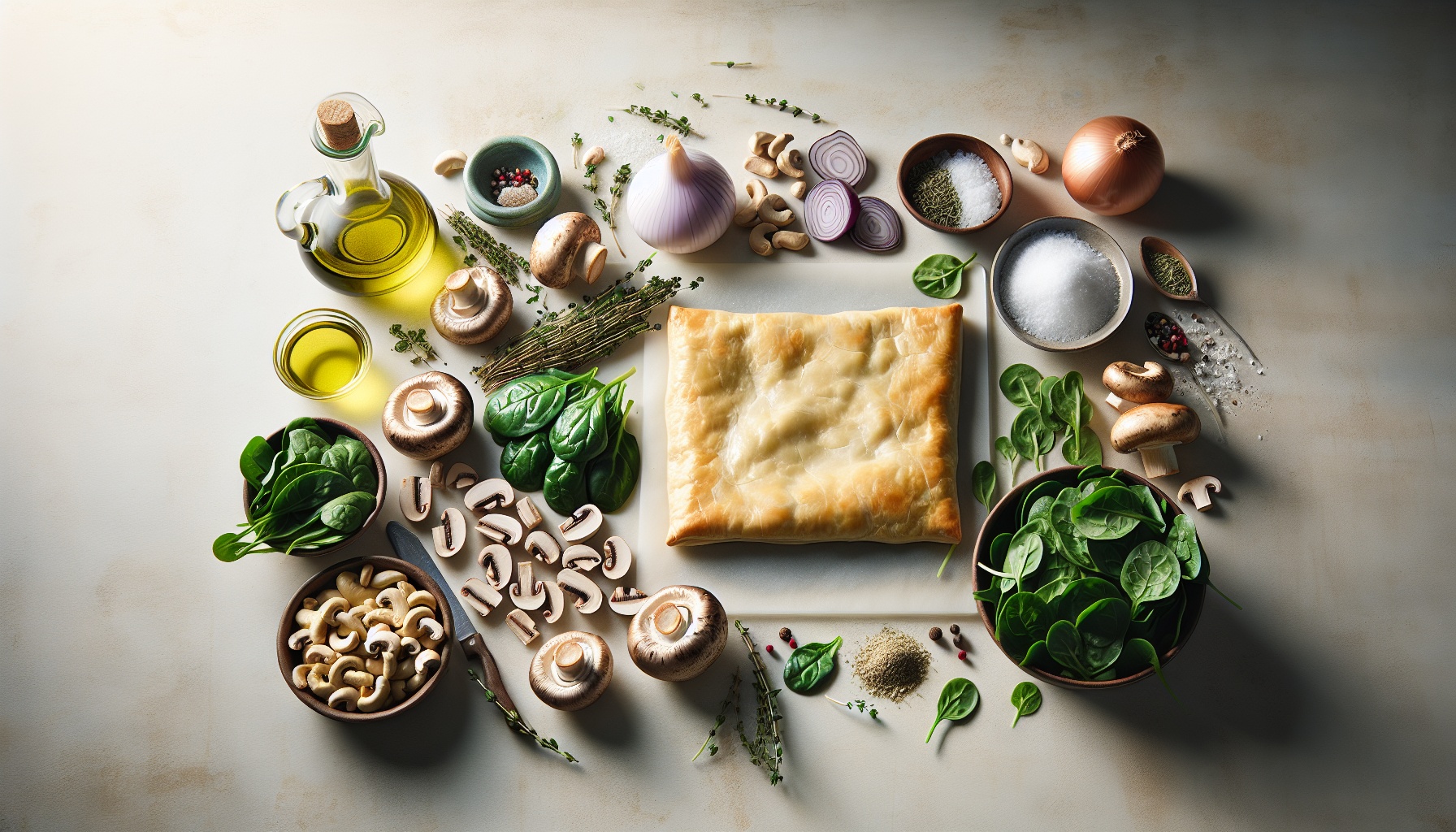 Savory Mushroom and Spinach Strudel with Garlic Herb Cashew Cream Recipe