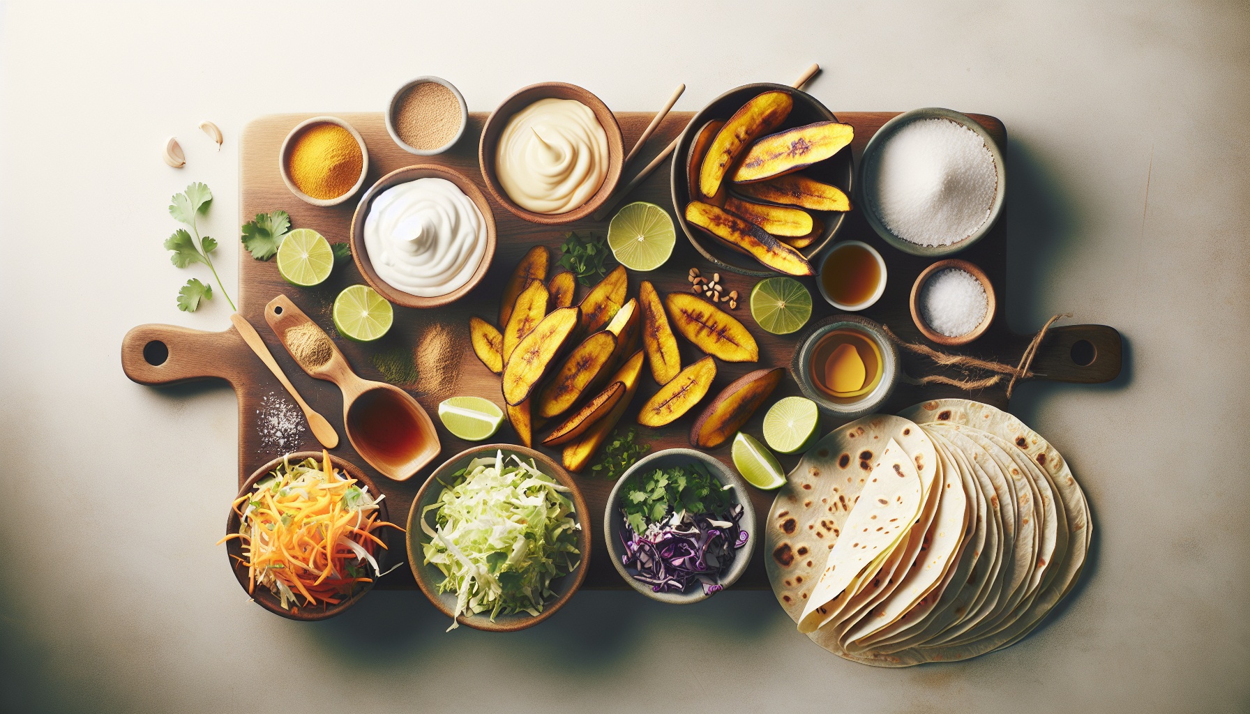 Golden Fried Plantain Tacos with Creamy Lime Slaw and Smoky Peanut Sauce Recipe