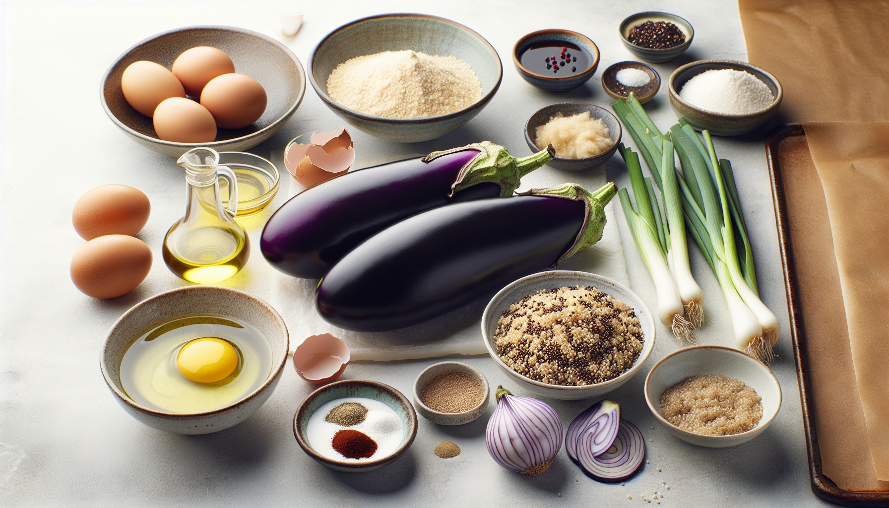 Sesame Crusted Eggplant Steaks with Ginger Scallion Sauce and Crispy Quinoa Toasts Recipe