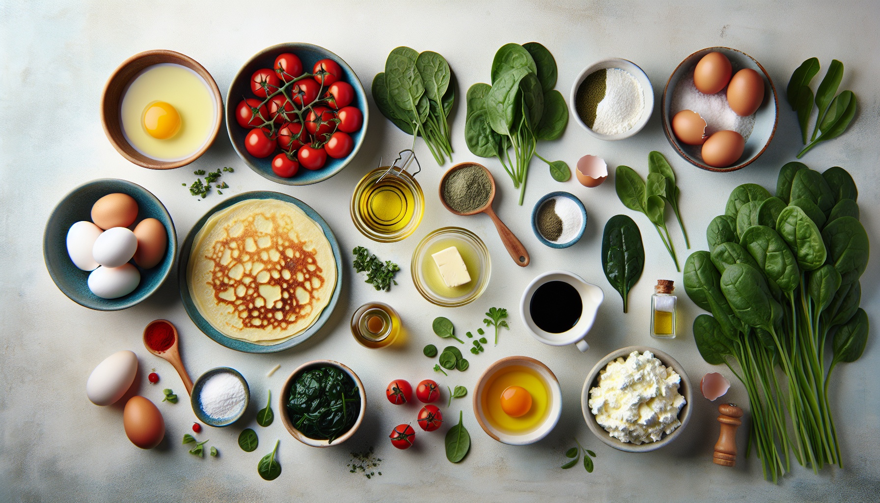 Savory Spinach Crepes with Lemon Herb Ricotta and Roasted Tomatoes Recipe