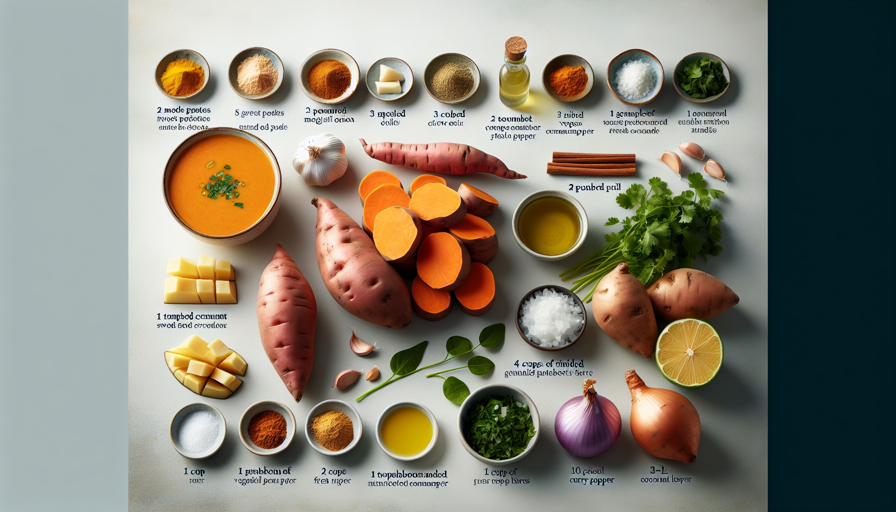 Spiced Sweet Potato Bisque with Coconut Lime Drizzle and Crispy Curry Leaves Recipe