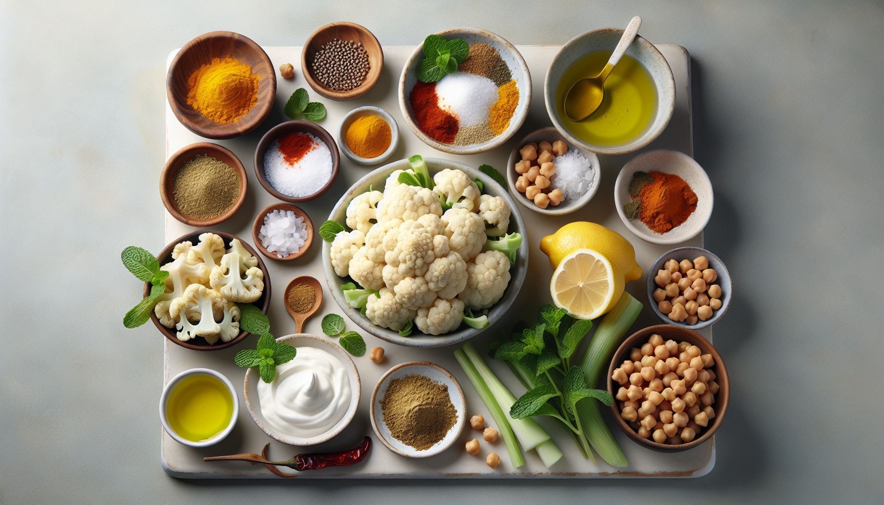 Turmeric Harissa Roasted Cauliflower with Lemon Mint Yogurt and Crispy Chickpeas Recipe