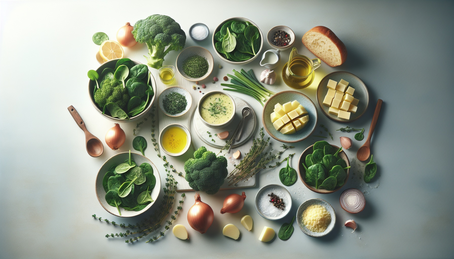 Velvety Spinach and Broccoli Soup with Lemon Thyme Croutons Recipe