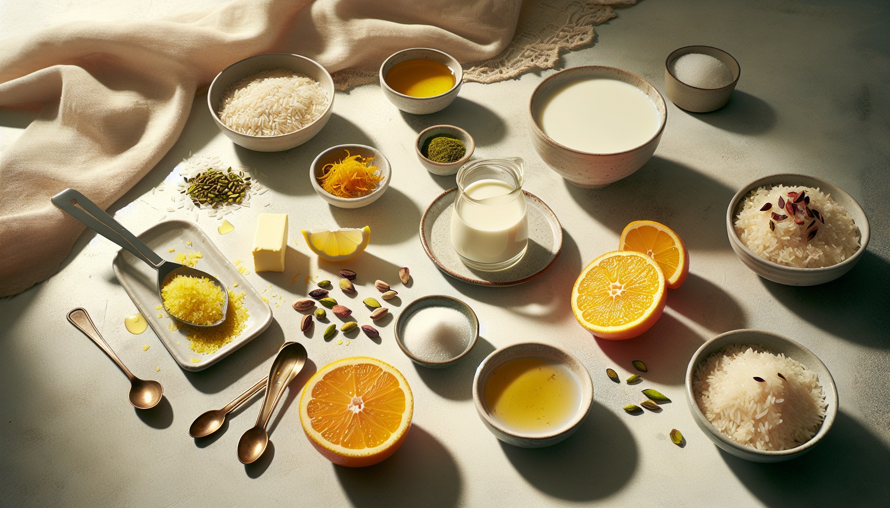 Lemon Saffron Rice Pudding with Pistachio Crunch and Honeyed Orange Recipe