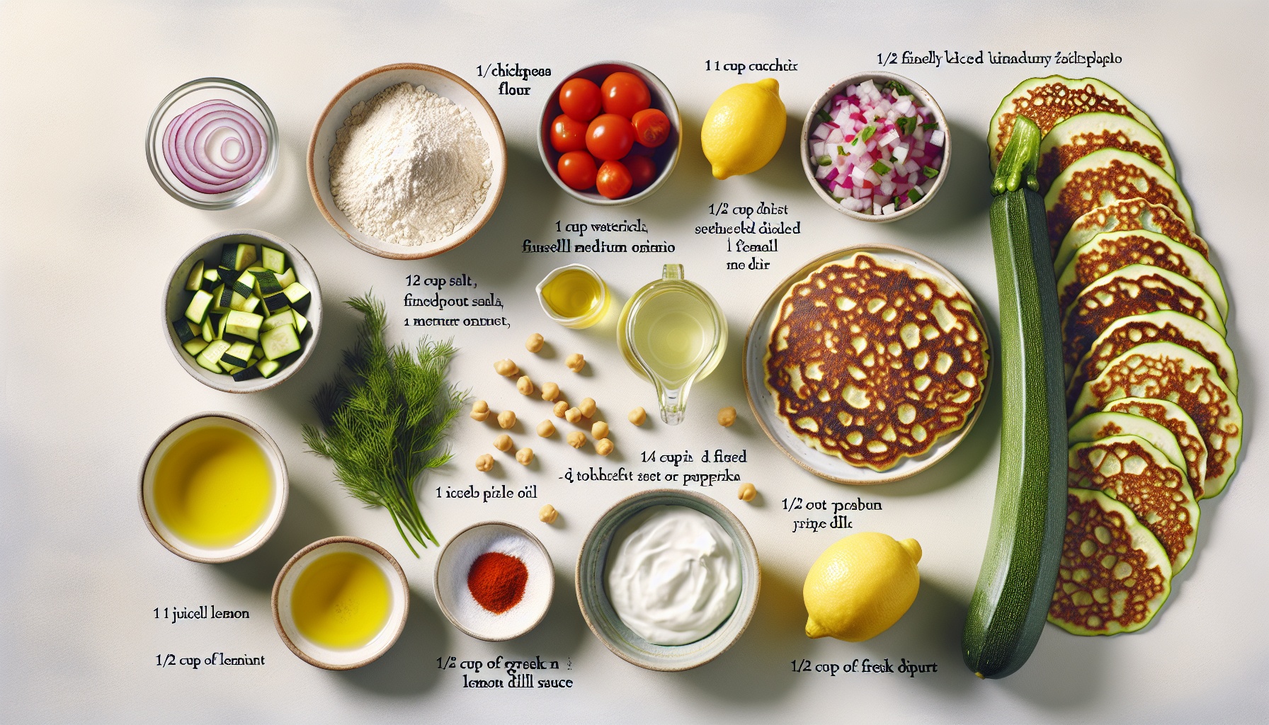 Crispy Chickpea Pancakes with Zucchini Salsa and Lemon Dill Sauce Recipe