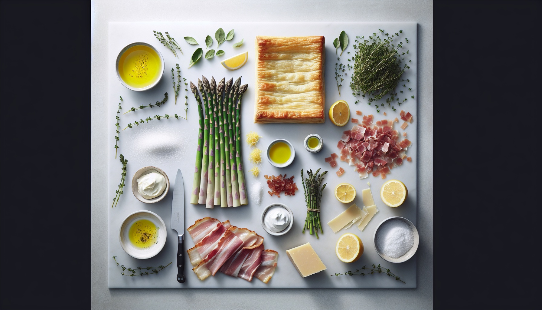 Roasted Asparagus Tart with Lemon Thyme Creme and Crispy Pancetta Recipe