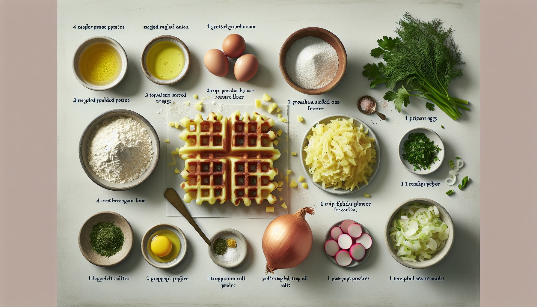 Crispy Potato Kugel Waffles with Herbed Sour Cream and Pickled Radish Recipe