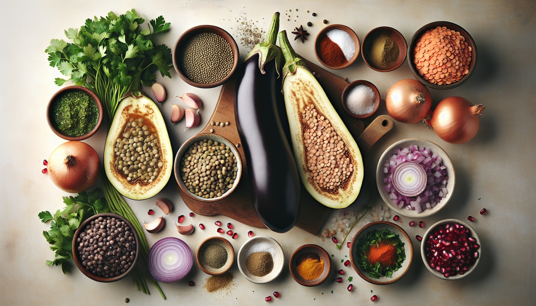 Spiced Lentil Stuffed Eggplant with Pomegranate Molasses Drizzle Recipe