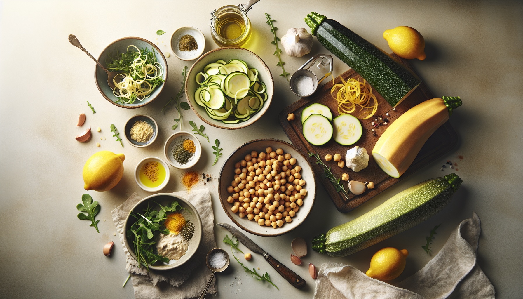 Golden Zucchini Ribbon Salad with Lemon Pepper Chickpeas and Fresh Tarragon Recipe