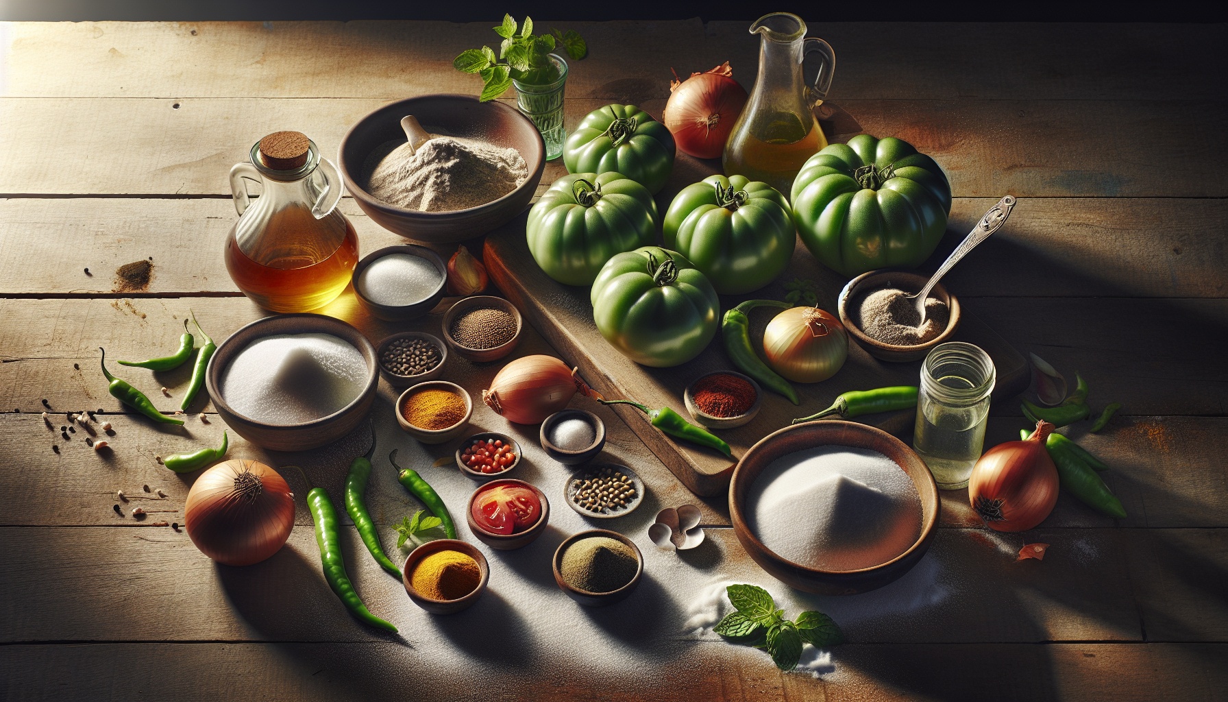 Spiced Green Tomato Chutney with Grilled Flatbreads and Fresh Mint Recipe