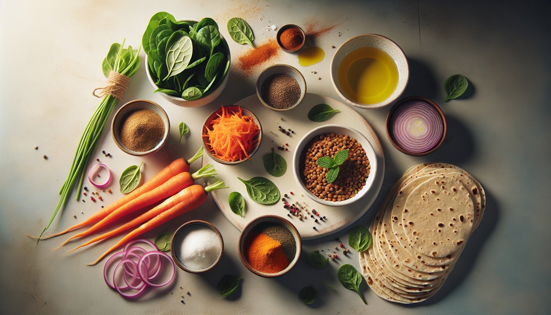 Spiced Carrot and Lentil Wraps with Mint Yogurt and Pickled Onions Recipe