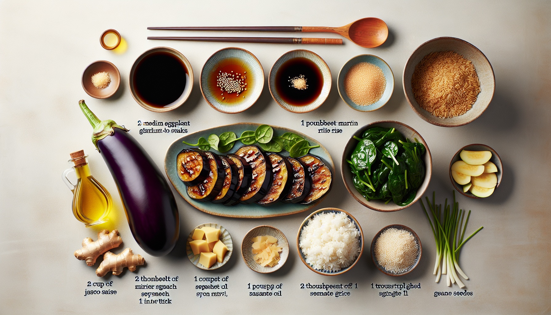 Miso Glazed Eggplant Steaks with Sesame Spinach and Ginger Rice Recipe