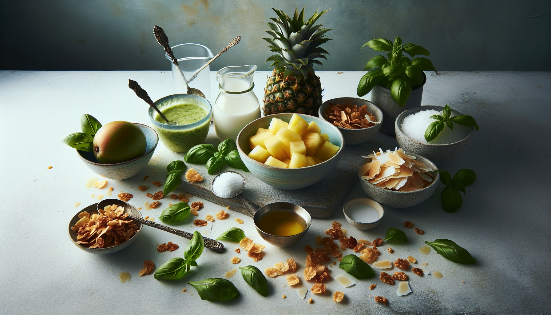 Pineapple Basil Sorbet with Crunchy Coconut Granola Recipe