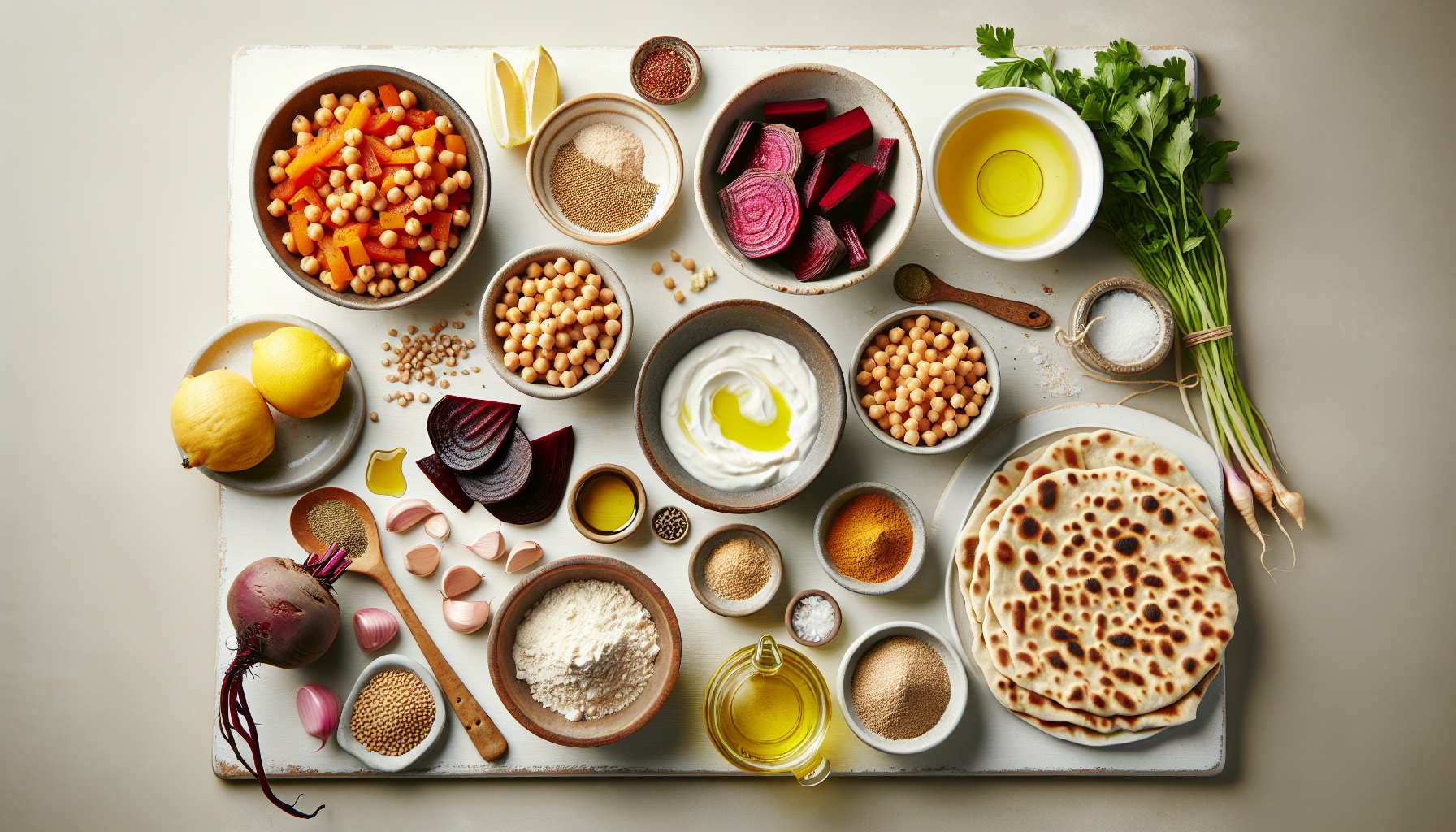 Golden Beet Hummus with Zaatar Flatbreads and Pomegranate Glaze Recipe