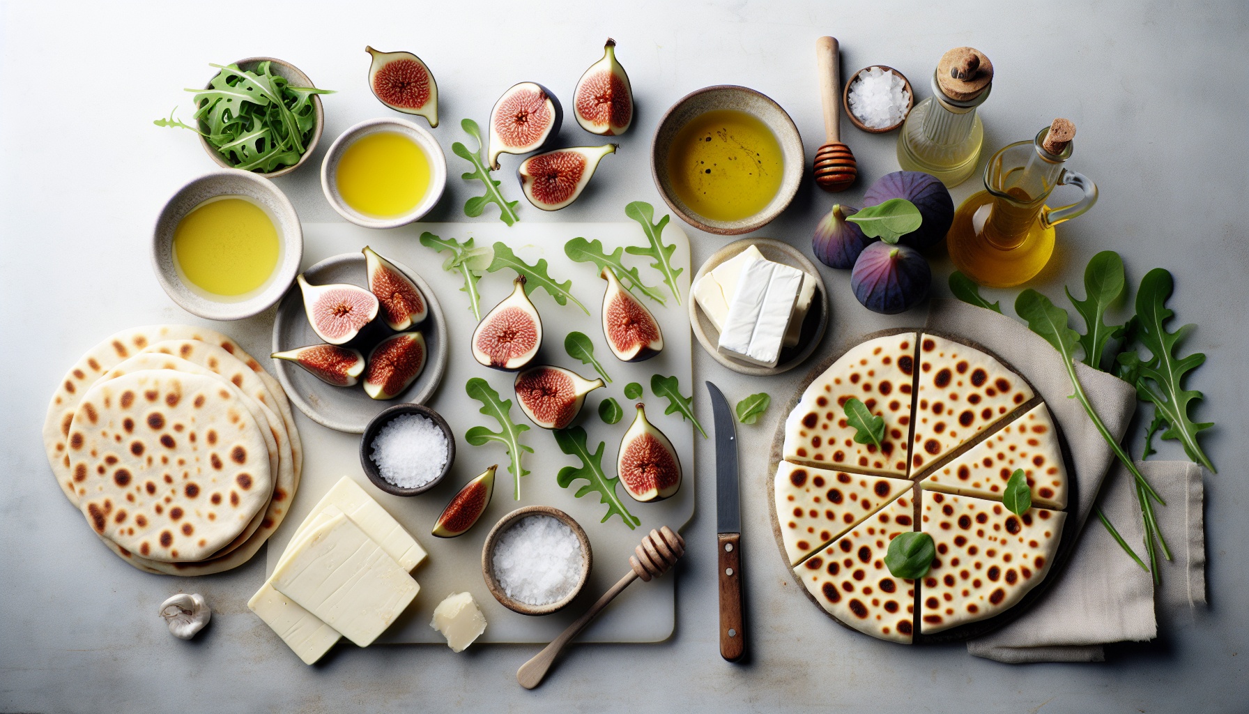 Grilled Halloumi Flatbreads with Honey Roasted Figs and Arugula Recipe