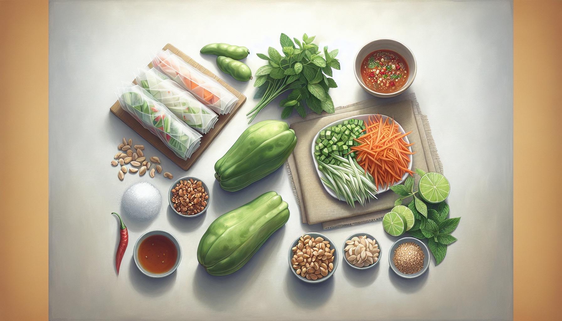 Green Papaya Salad Rolls with Spicy Tamarind Dipping Sauce Recipe