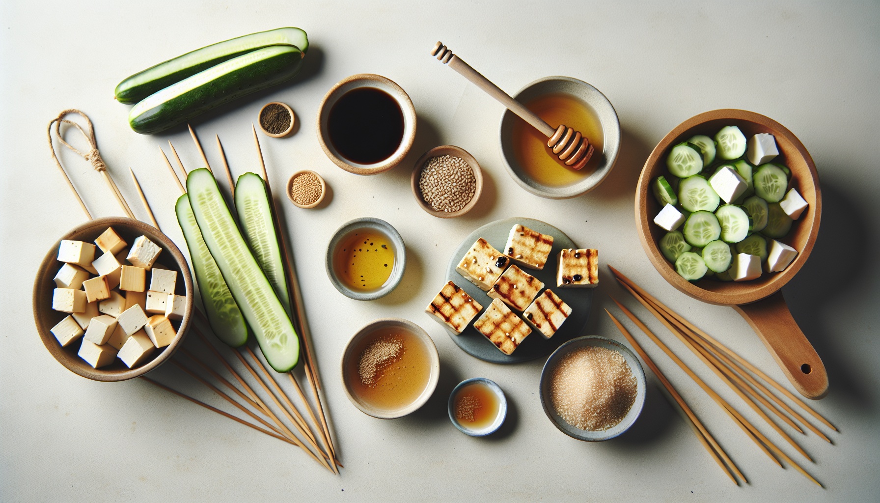 Grilled Honey Soy Tofu Skewers with Sesame Cucumber Salad Recipe