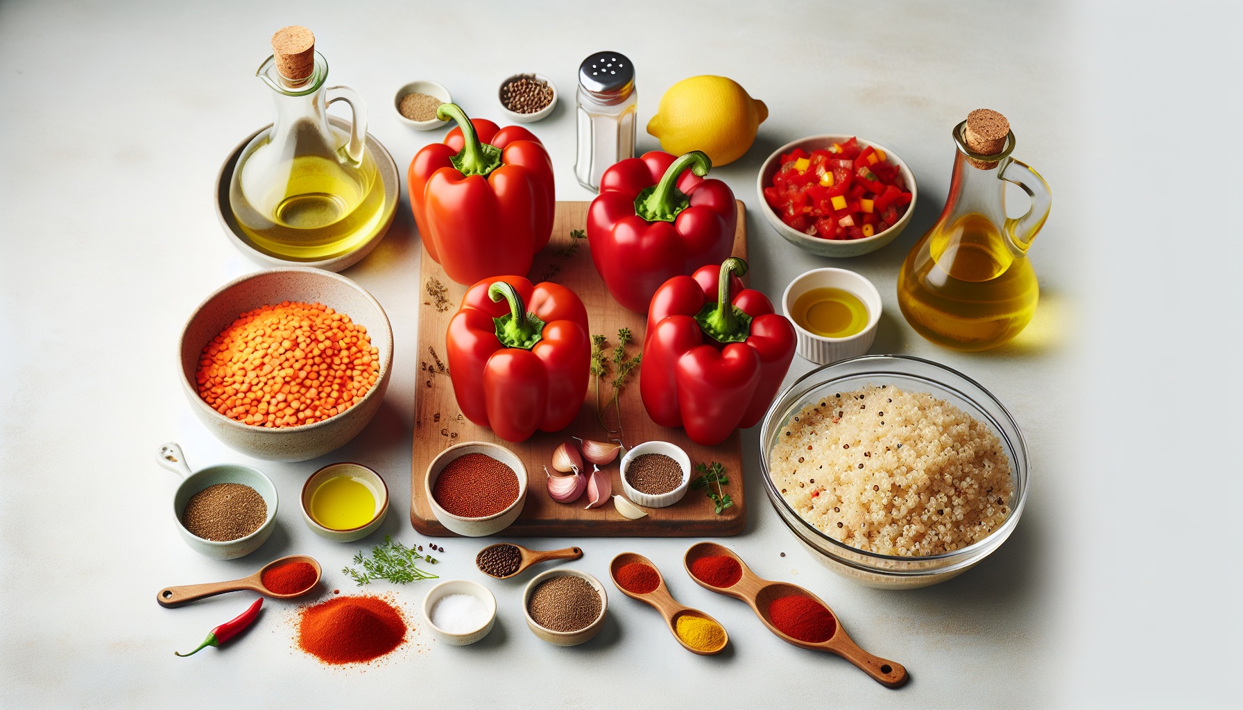 Spiced Lentil Stuffed Peppers with Lemon Dill Quinoa Recipe