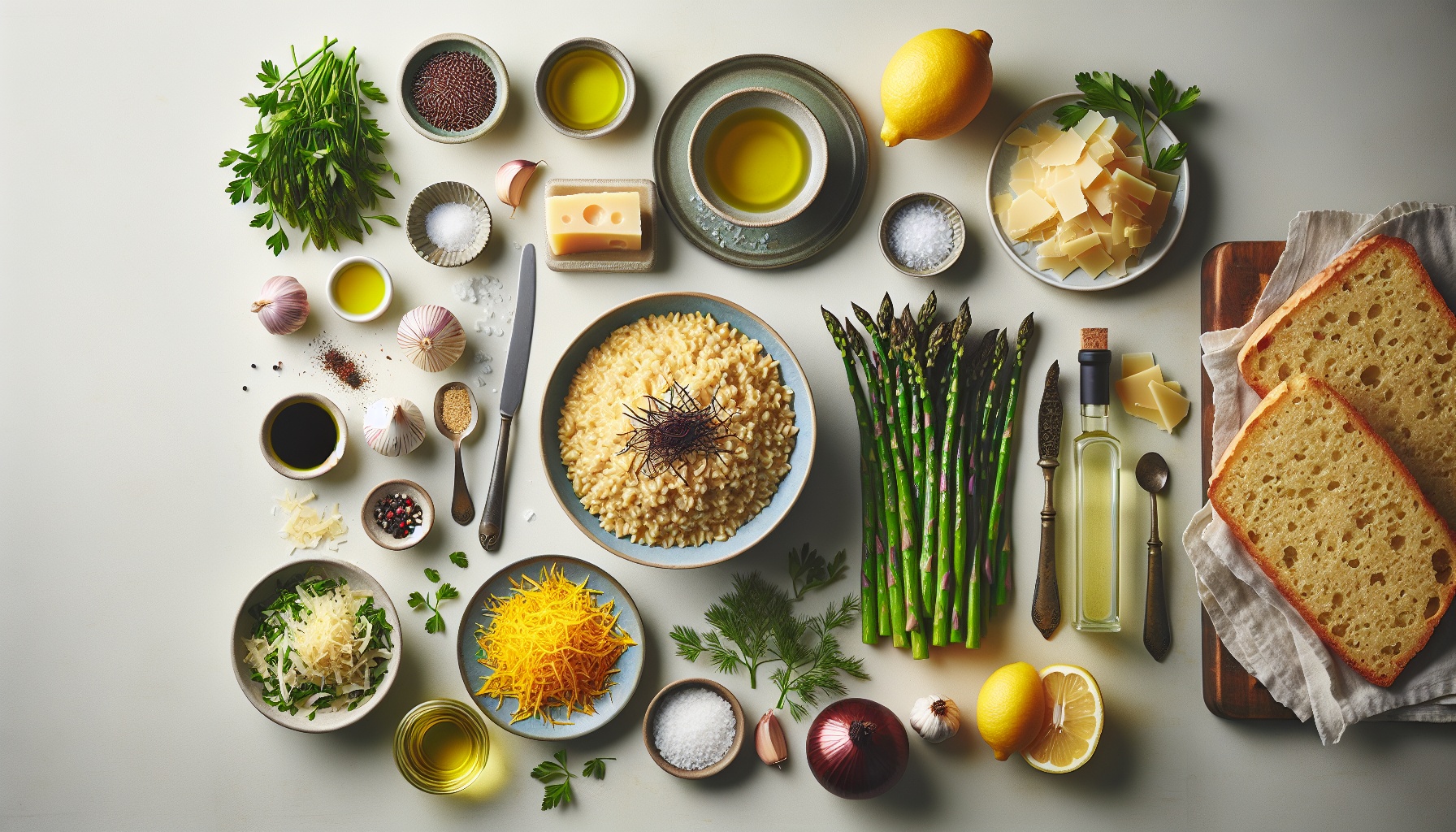 Saffron Infused Farro Risotto with Roasted Asparagus and Lemon Gremolata Recipe