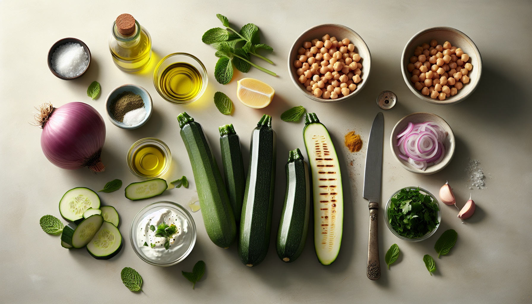 Grilled Zucchini and Chickpea Salad with Minted Yogurt Dressing Recipe