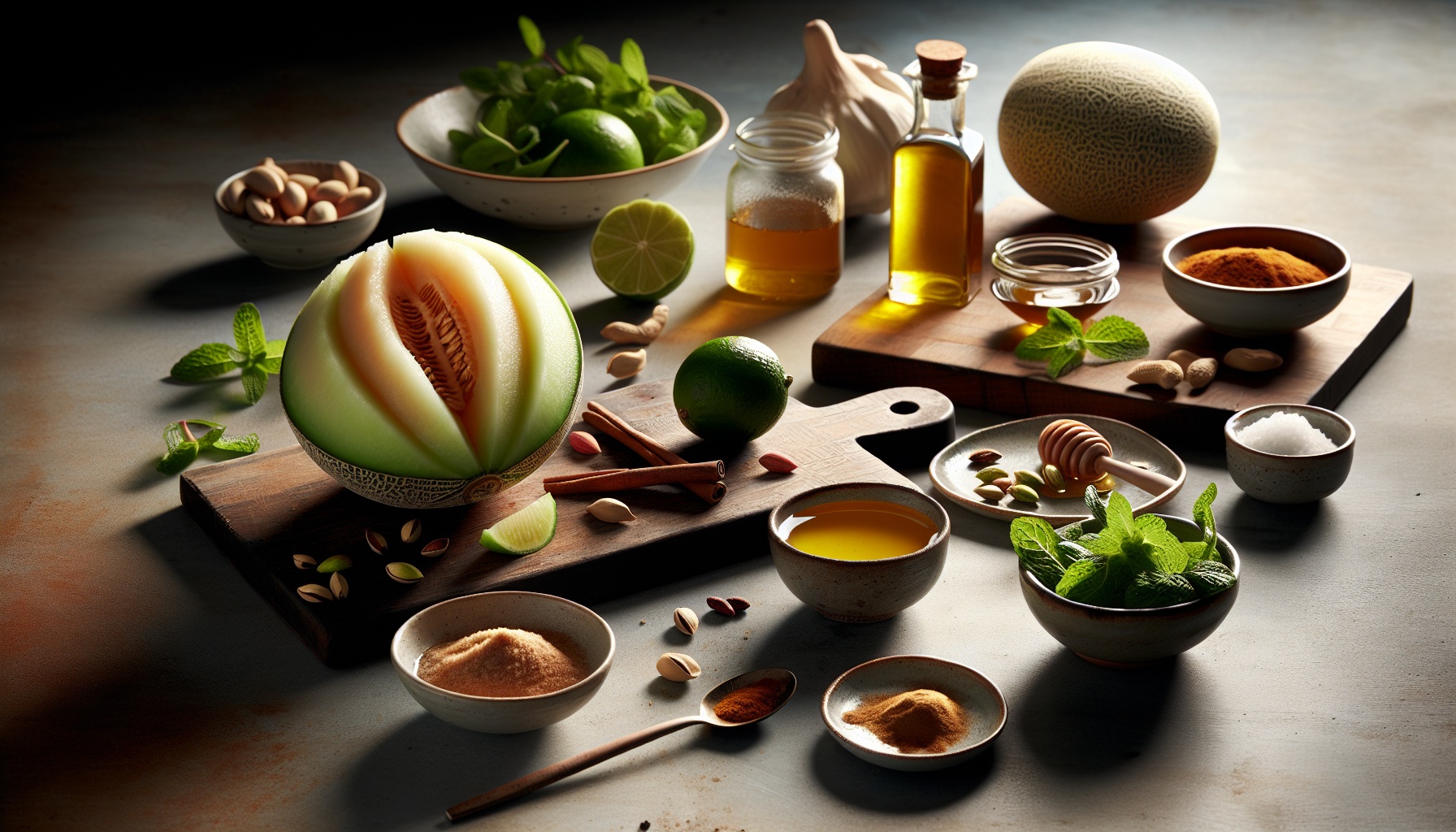 Spiced Honeydew Salad with Lime Ginger Dressing and Toasted Pistachios Recipe