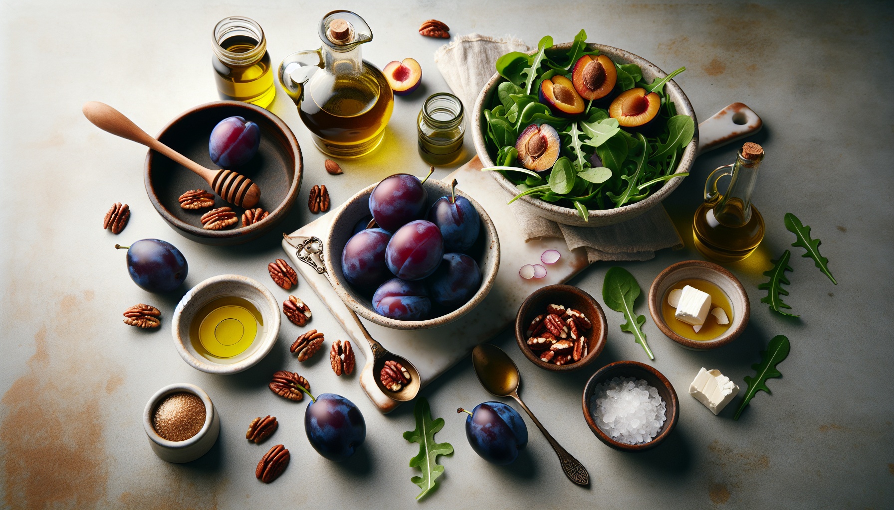 Roasted Plum and Arugula Salad with Toasted Pecans and Maple Dijon Dressing Recipe
