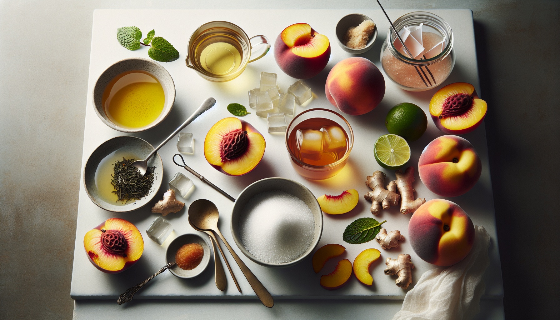 Roasted Peach and Curry Leaf Iced Tea with Ginger Lime Syrup Recipe