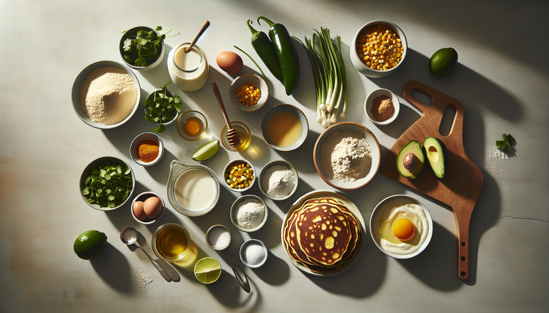 Sweet Corn and Jalapeno Pancakes with Avocado Lime Crema Recipe
