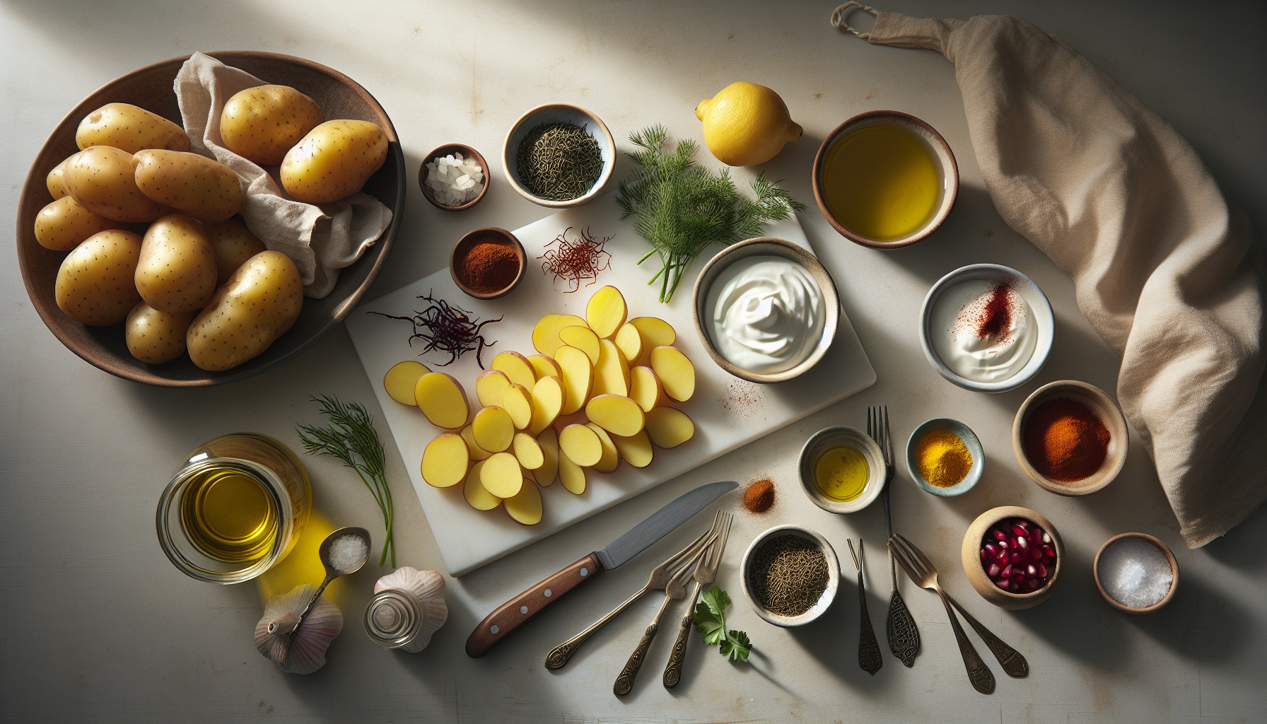 Crispy Saffron Potatoes with Lemon Herb Yogurt and Pomegranate Molasses Drizzle Recipe