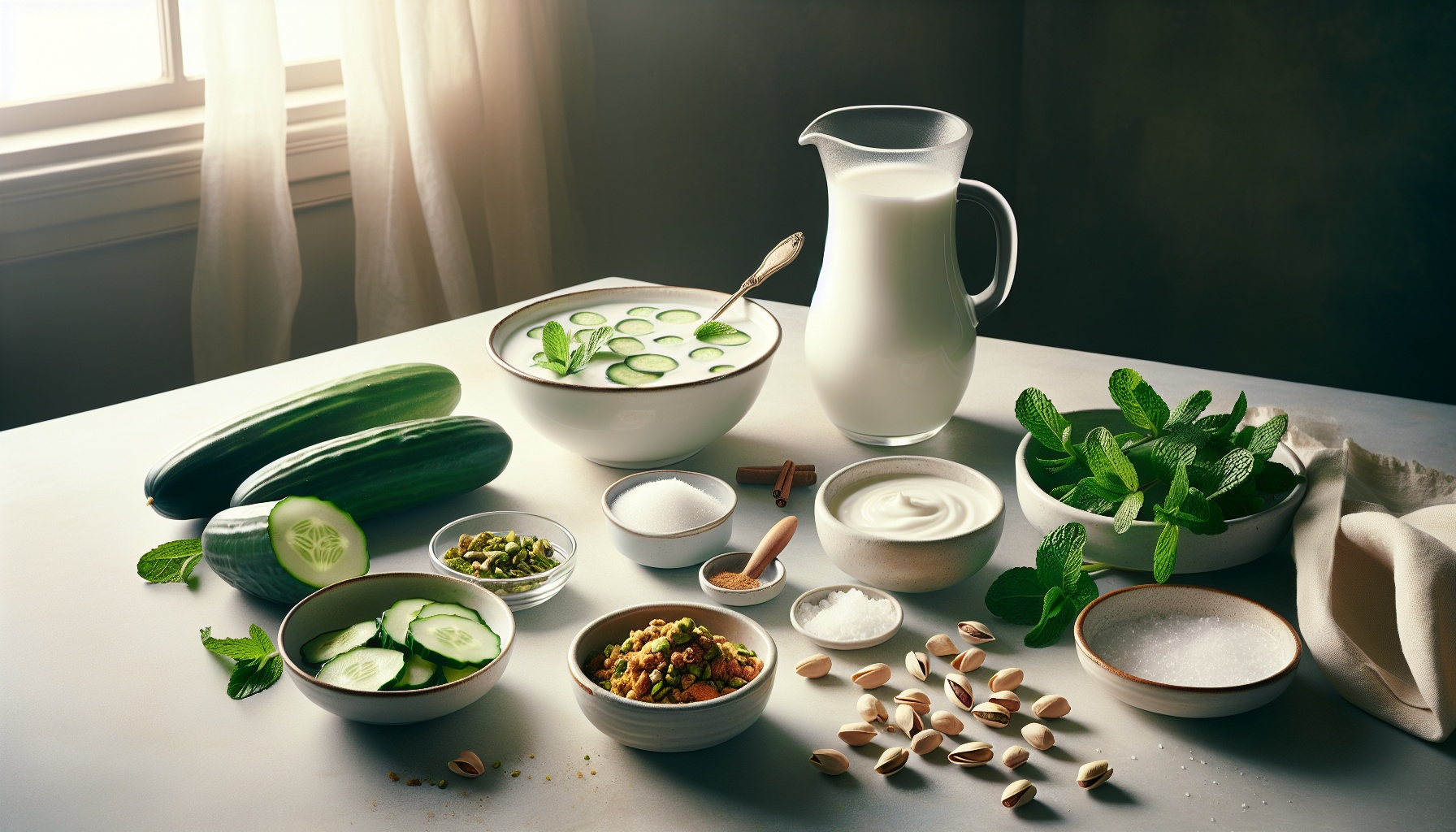 Chilled Cucumber Mint Lassi with Spiced Pistachio Crumble Recipe