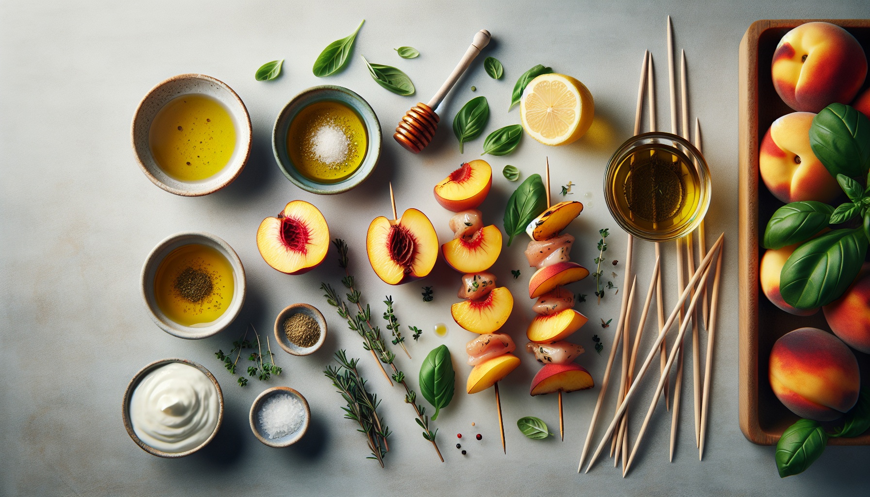Herb Marinated Grilled Peach Skewers with Lemon Basil Yogurt Dip Recipe