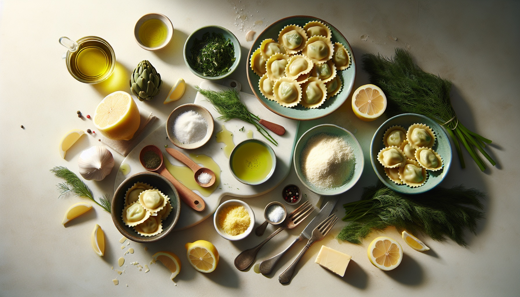 Grilled Artichoke and Lemon Ravioli with Creamy Dill Sauce Recipe