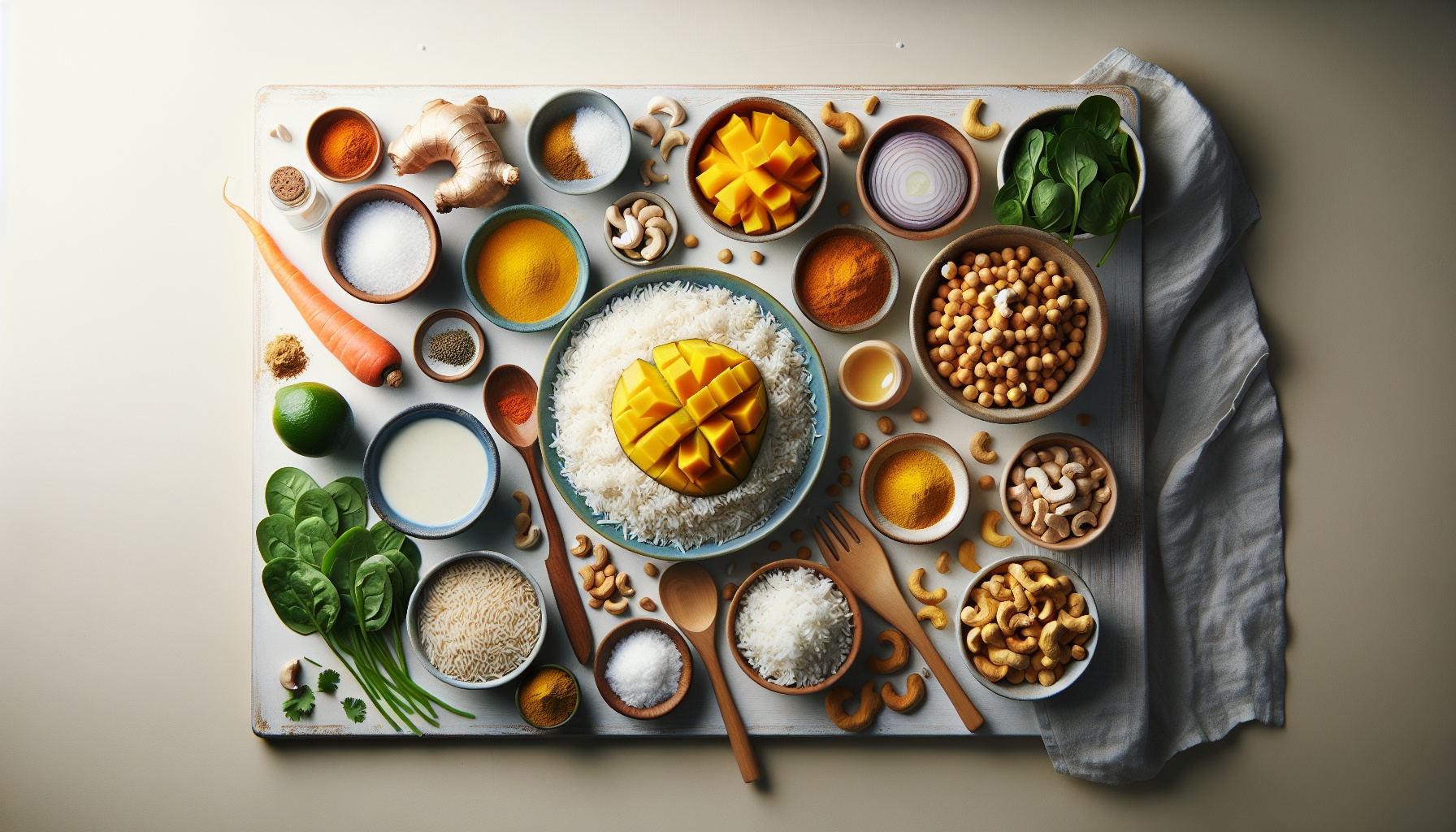 Creamy Coconut Cashew Curry with Turmeric Rice and Fresh Mango Chutney Recipe