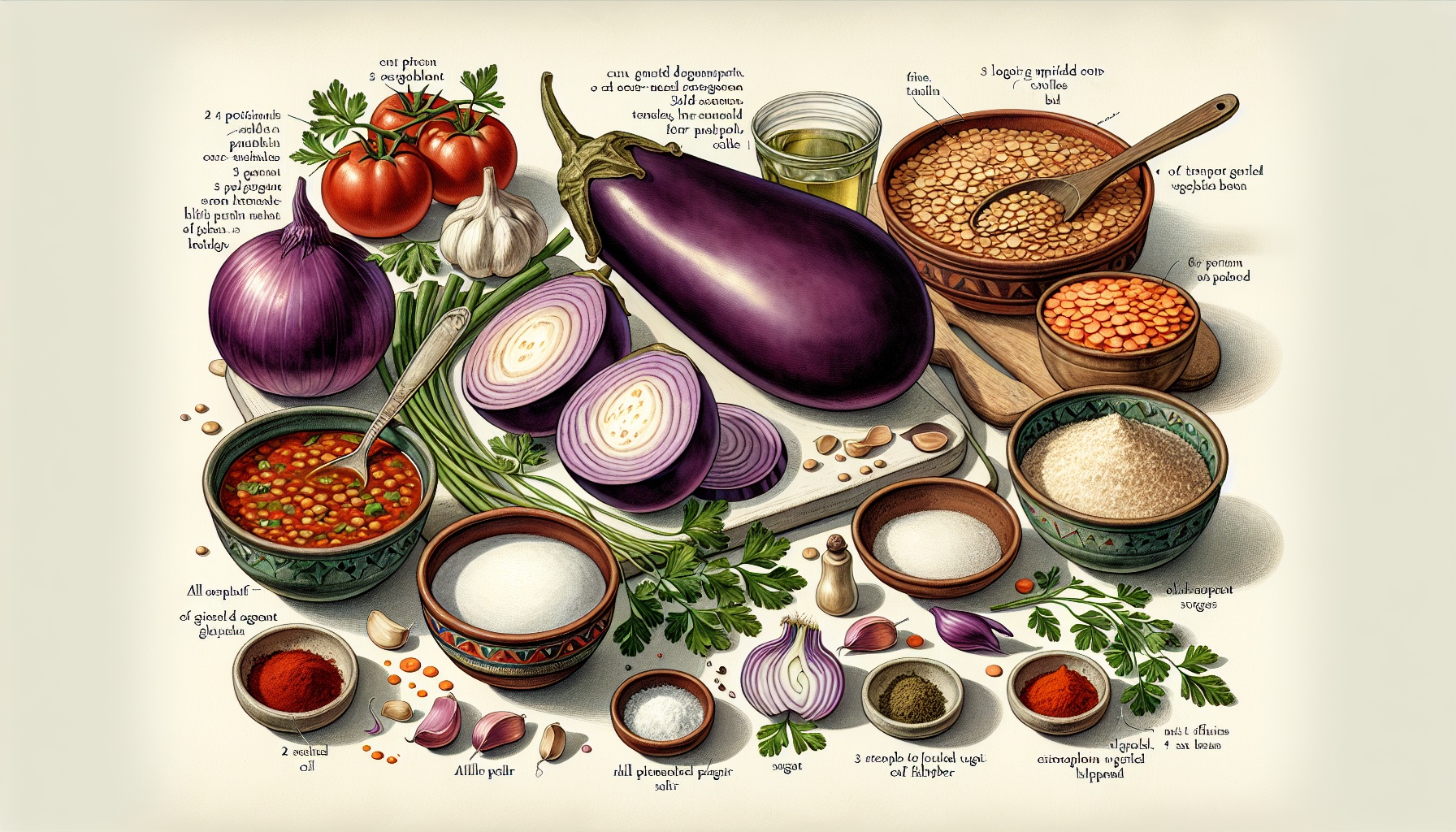 Smoky Eggplant and Lentil Stew with Garlic Herb Flatbread Recipe