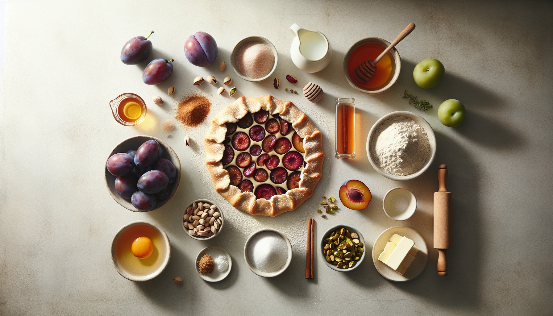 Spiced Plum and Pistachio Galette with Orange Blossom Honey Drizzle Recipe