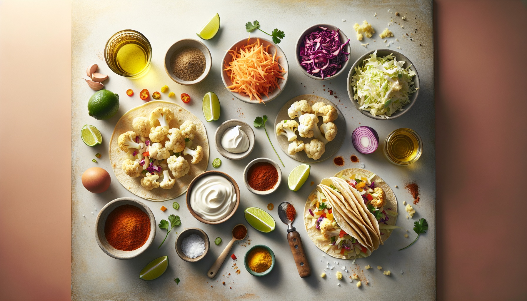 Roasted Cauliflower Tacos with Smoky Paprika Slaw and Lime Crema Recipe