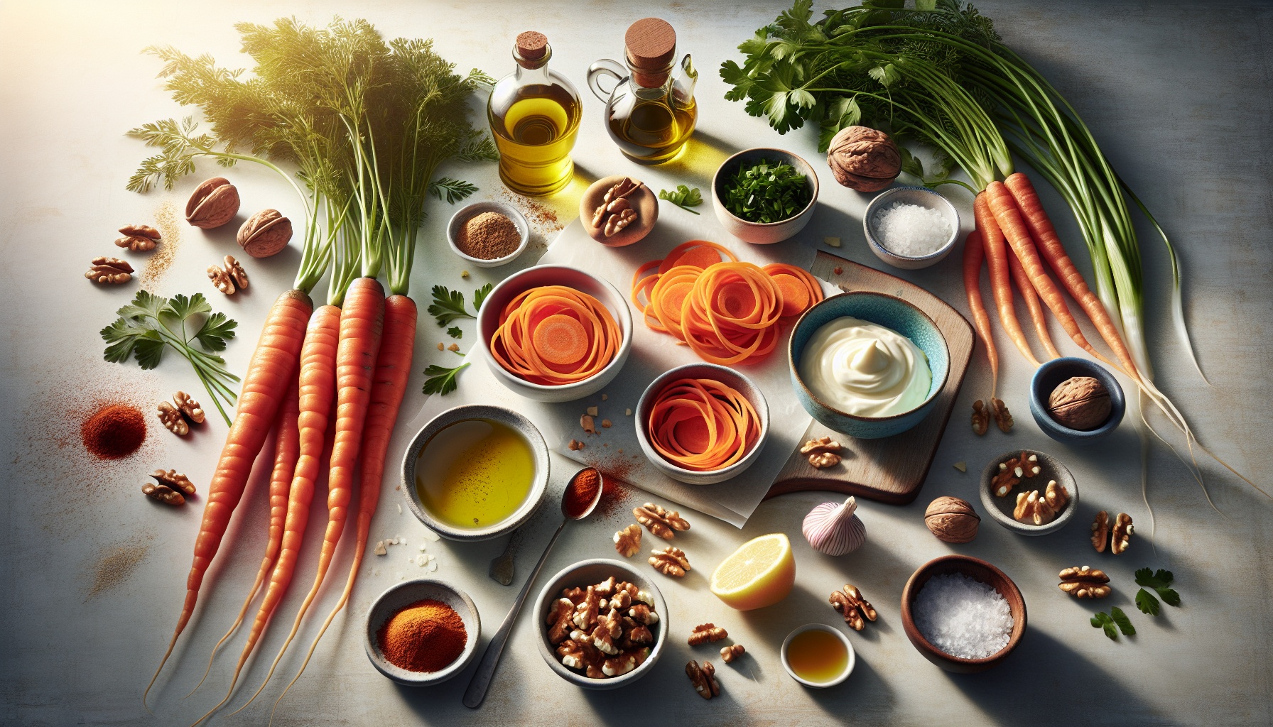 Spicy Maple Glazed Carrot Ribbons with Toasted Walnuts and Herb Yogurt Recipe