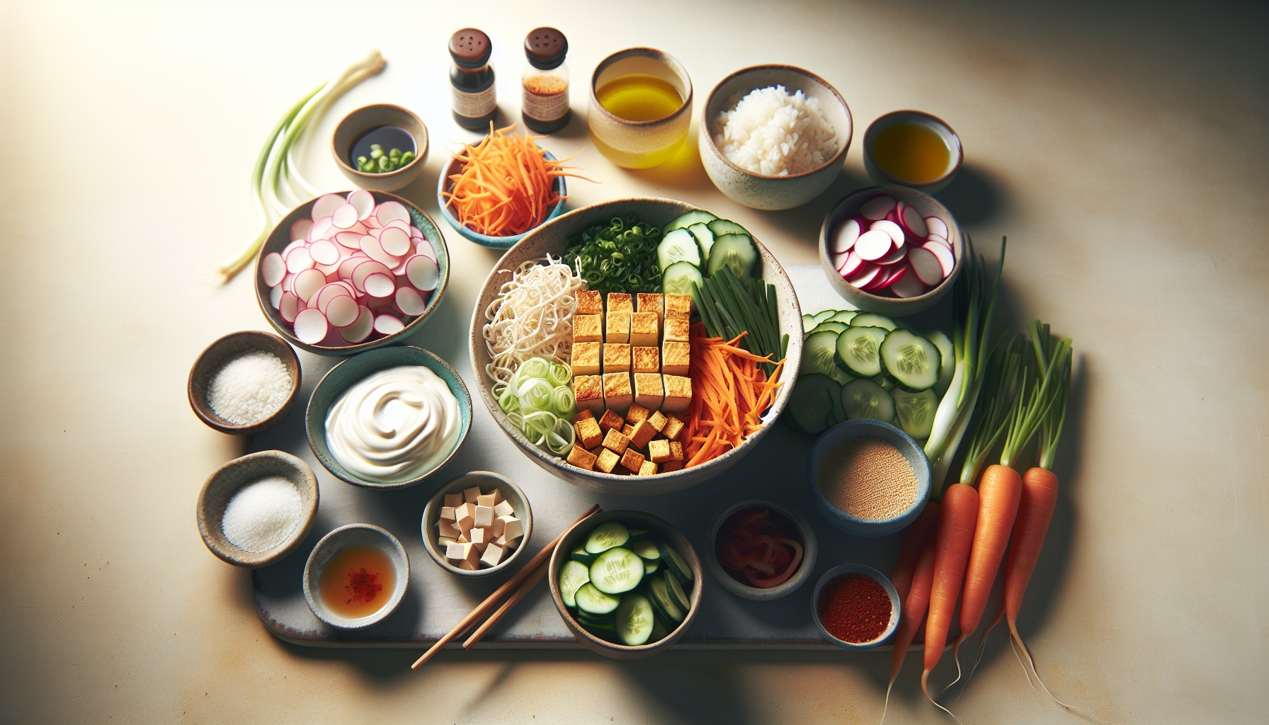 Crispy Tofu Banh Mi Bowls with Pickled Vegetables and Sriracha Lime Mayo Recipe