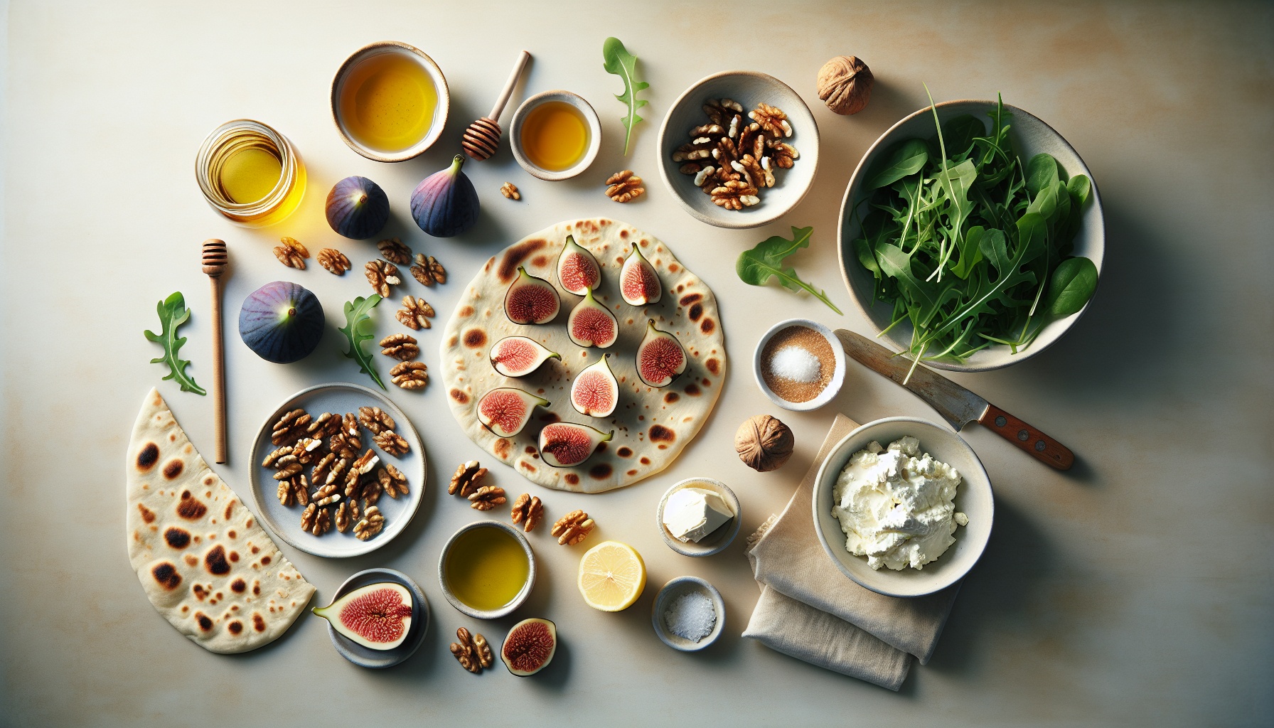 Caramelized Fig and Walnut Flatbread with Lemon Arugula Salad Recipe