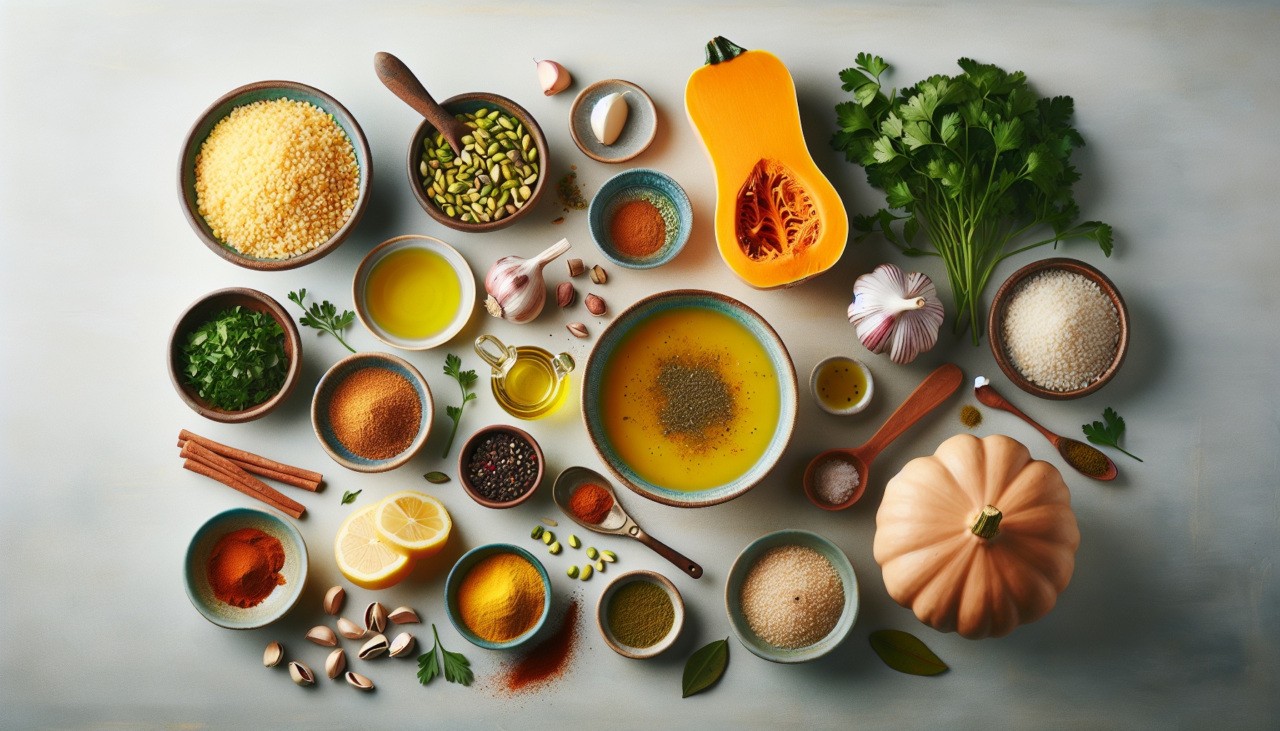 Golden Millet Pilaf with Roasted Squash and Herb Pistachio Salsa Recipe