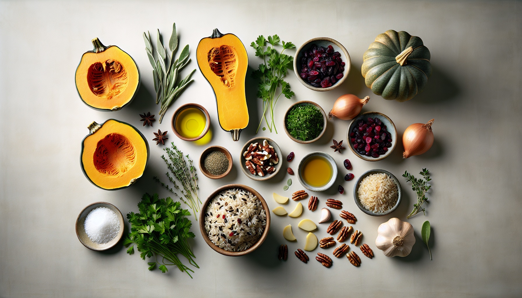 Autumn Herb Stuffed Acorn Squash with Cranberry Wild Rice Recipe