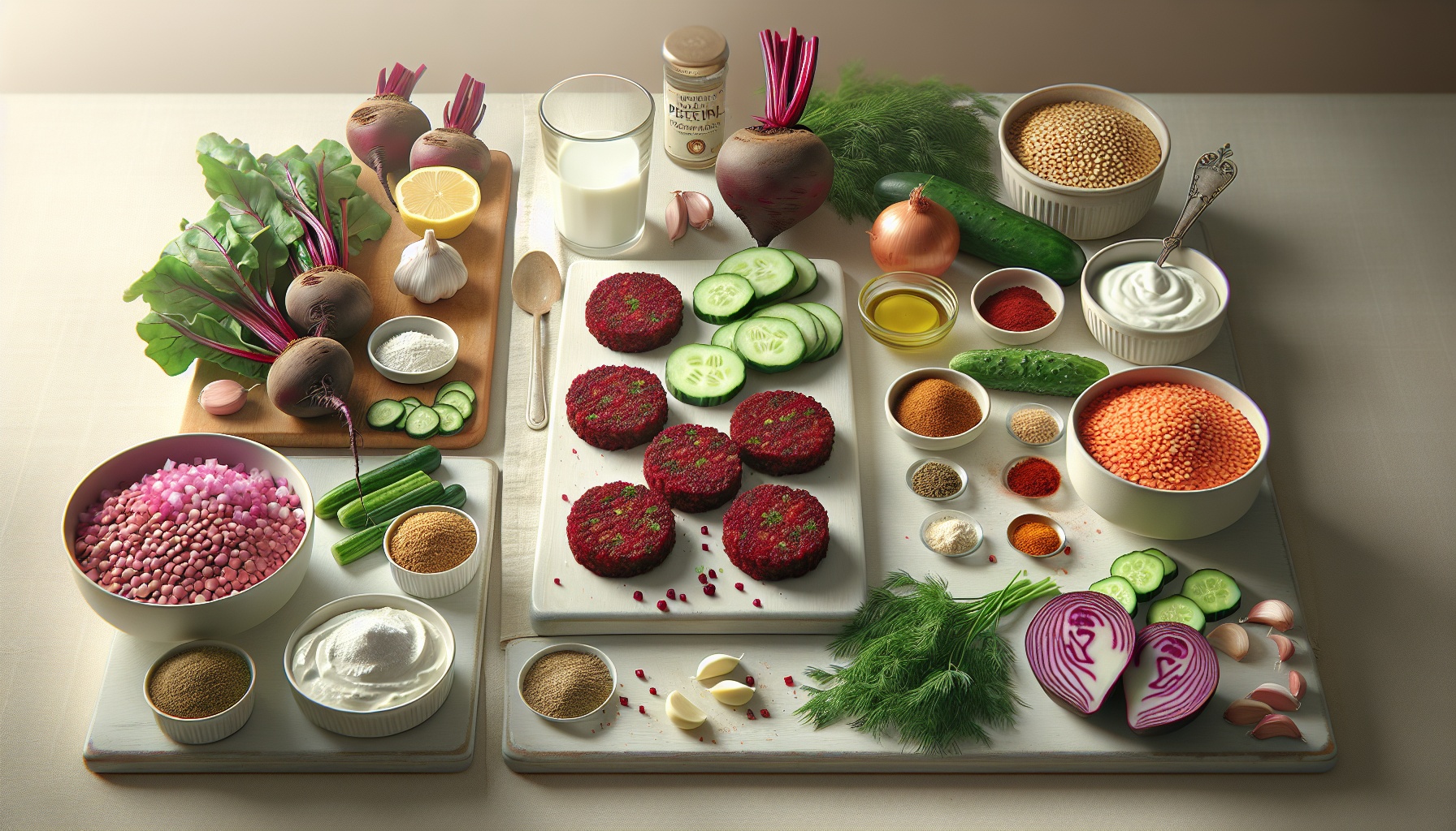 Savory Spiced Beet and Lentil Patties with Lemon Dill Tzatziki Recipe