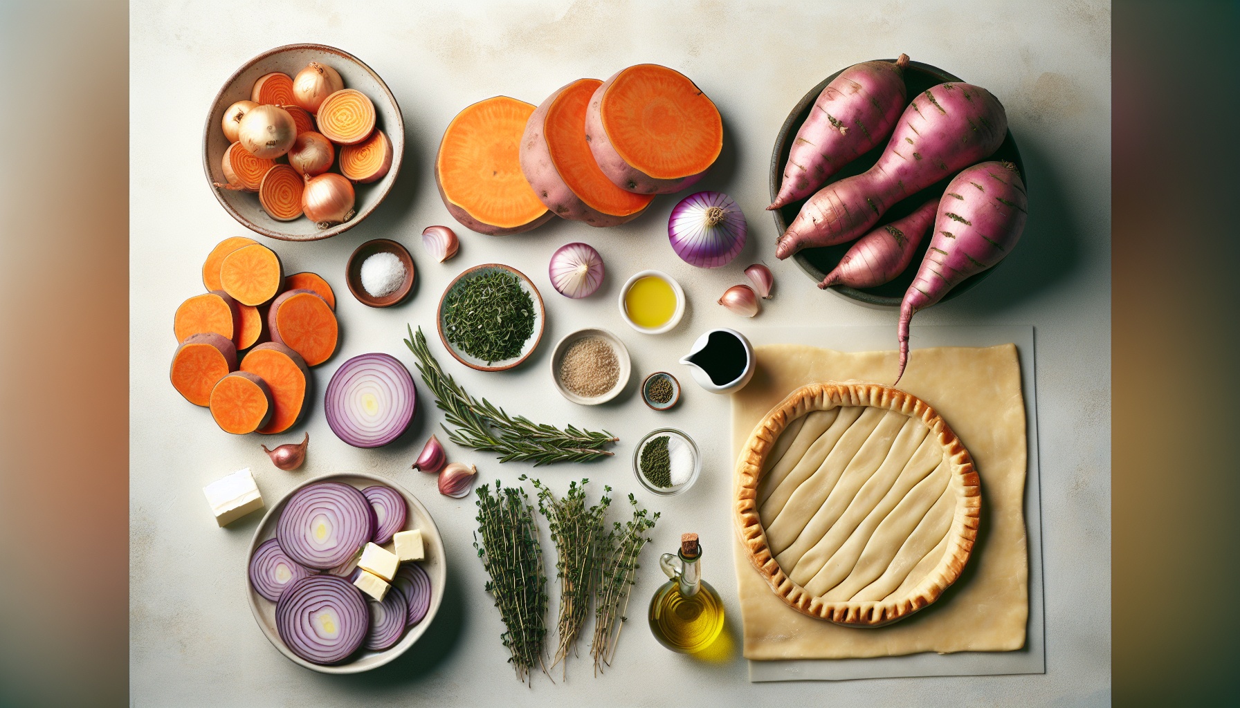 Caramelized Shallot and Sweet Potato Tart with Rosemary Thyme Glaze Recipe