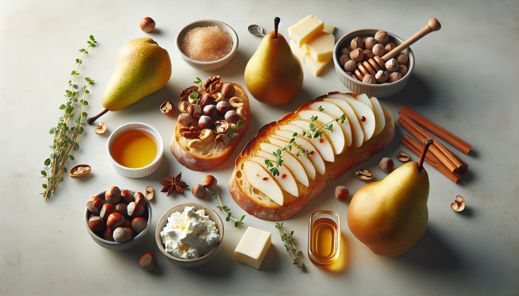Spiced Pear and Hazelnut Crostini with Honey Thyme Glaze Recipe