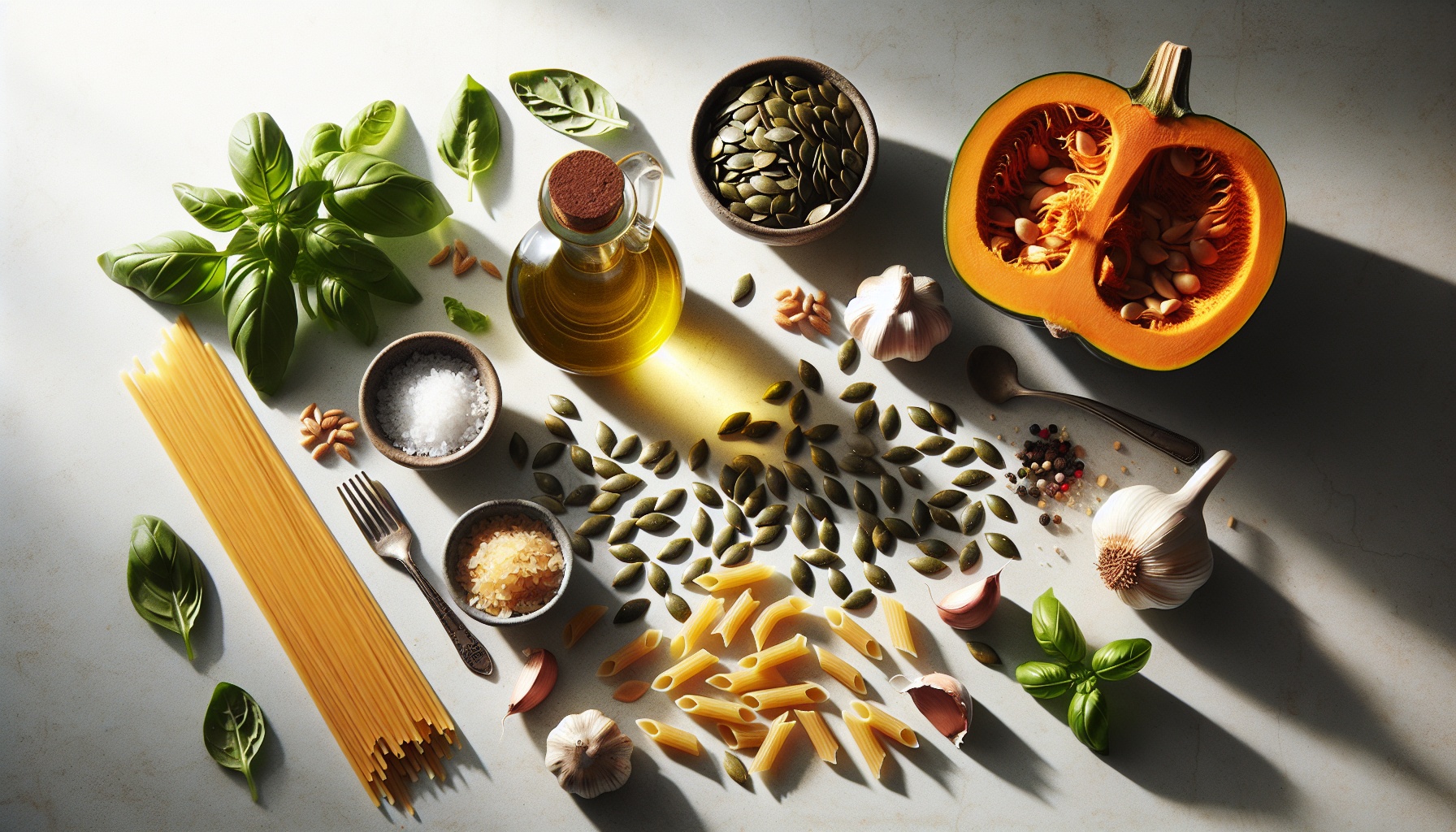Savory Pumpkin Seed Pesto Pasta with Roasted Garlic and Lemon Recipe