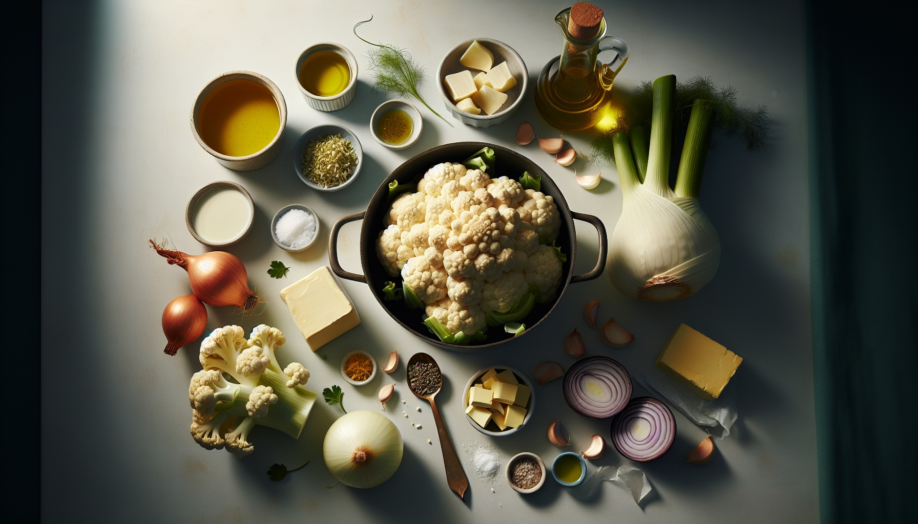 Roasted Cauliflower and Fennel Soup with Saffron Garlic Drizzle Recipe