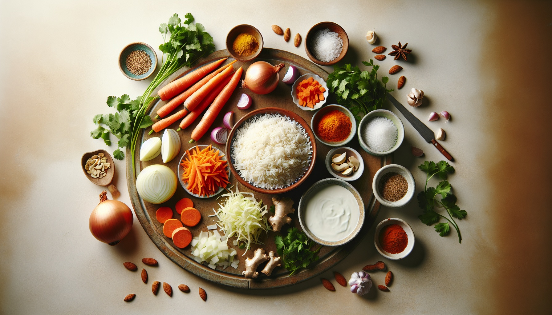 Carrot Ginger Biryani with Toasted Almonds and Mint Yogurt Recipe